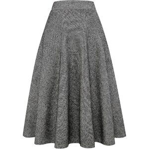 Womens Long Black Elastic Waist A-Line Pleated Tartan Long Plaid Wool Skirts